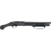 This is the new The Mossberg 590 Shockwave 12 Gauge Pump-Action Shotgun with Crimson Trace Laser Saddle has a cylinder bore choke and a matte-blued barrel finish. It is pump action with a 5+1 capacity, and has a Raptor grip/Corn-Cob forend with a strap. 14.375 inch barrel. Gun regulation